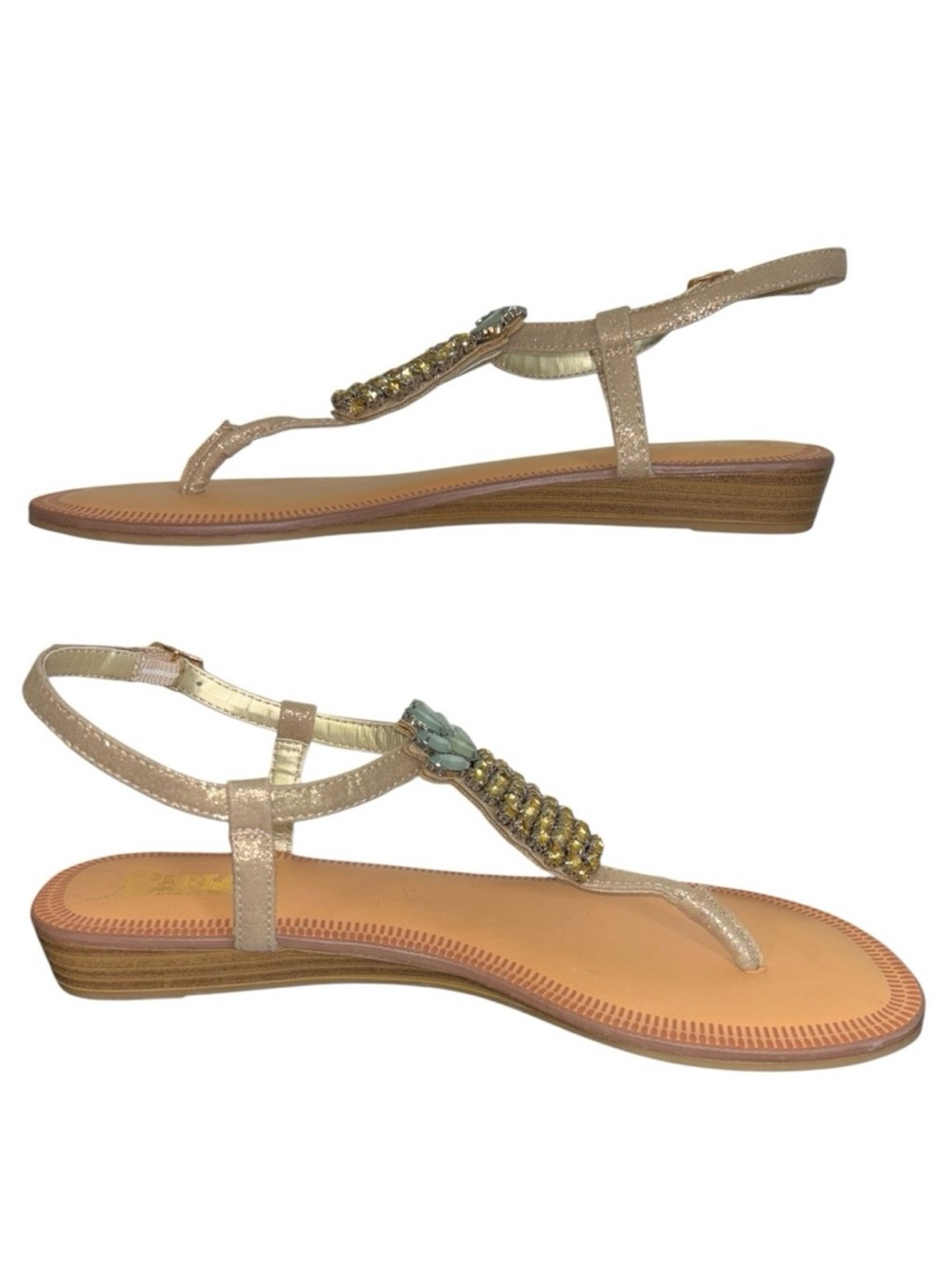 Carlos By Carlos Santana Pineapple Rhinestone Thong Slingback Sandals Gold NWOT - Picture 5 of 11